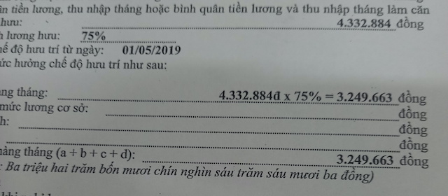 Mức lương hưu của ông Lợi khi mới về hưu chỉ gần 3 triệu đồng/tháng. Ảnh: NVCC